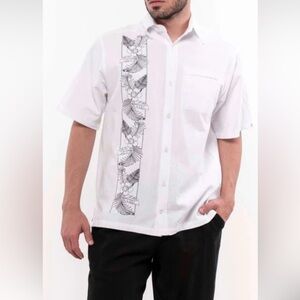 Mr. Búho Men's White Shirt with Floral Accent Size XL 100% Cotton